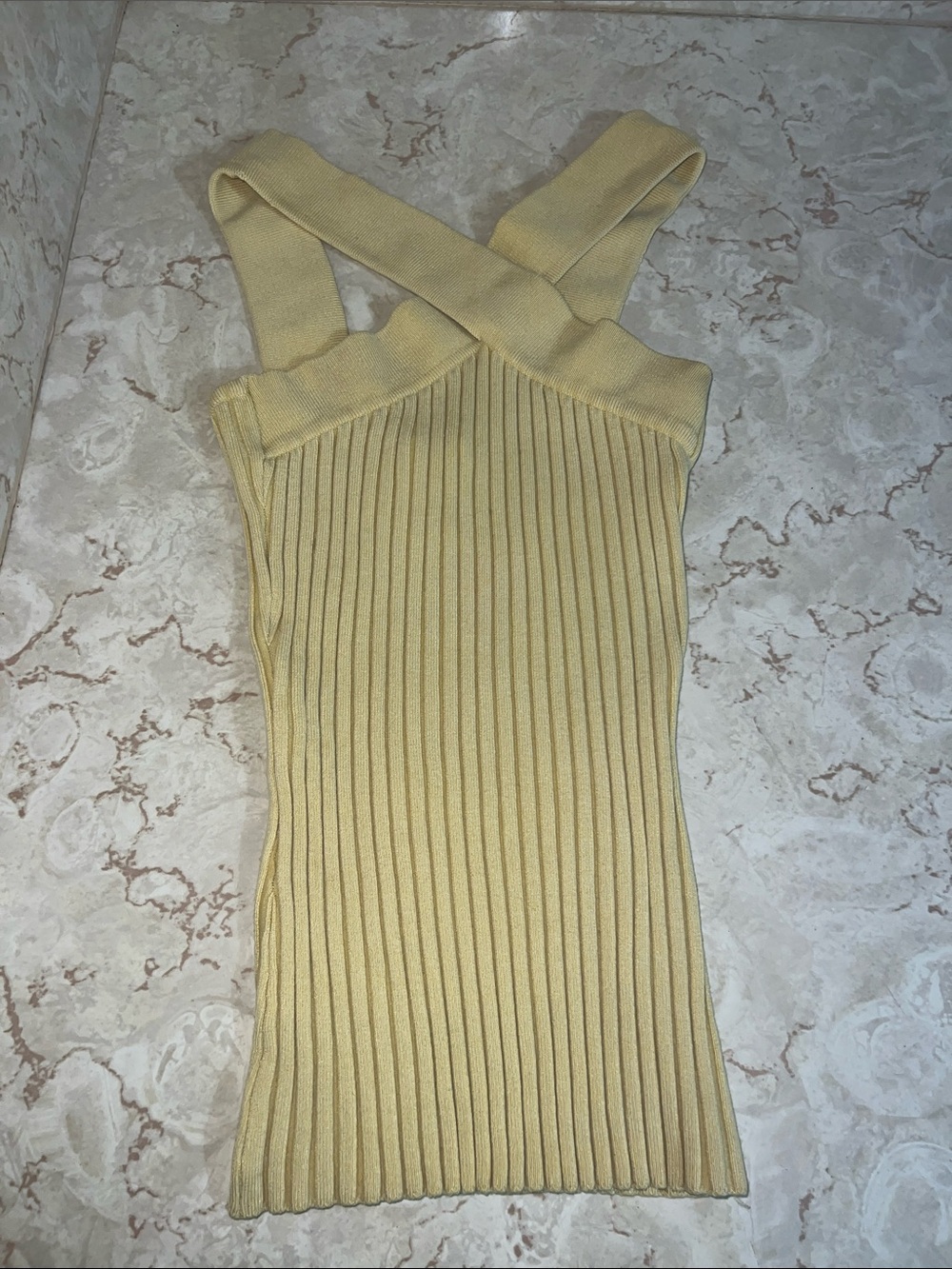 CACHE Sleeveless Ribbed Knit SWEATER Top in Pale Yellow XS